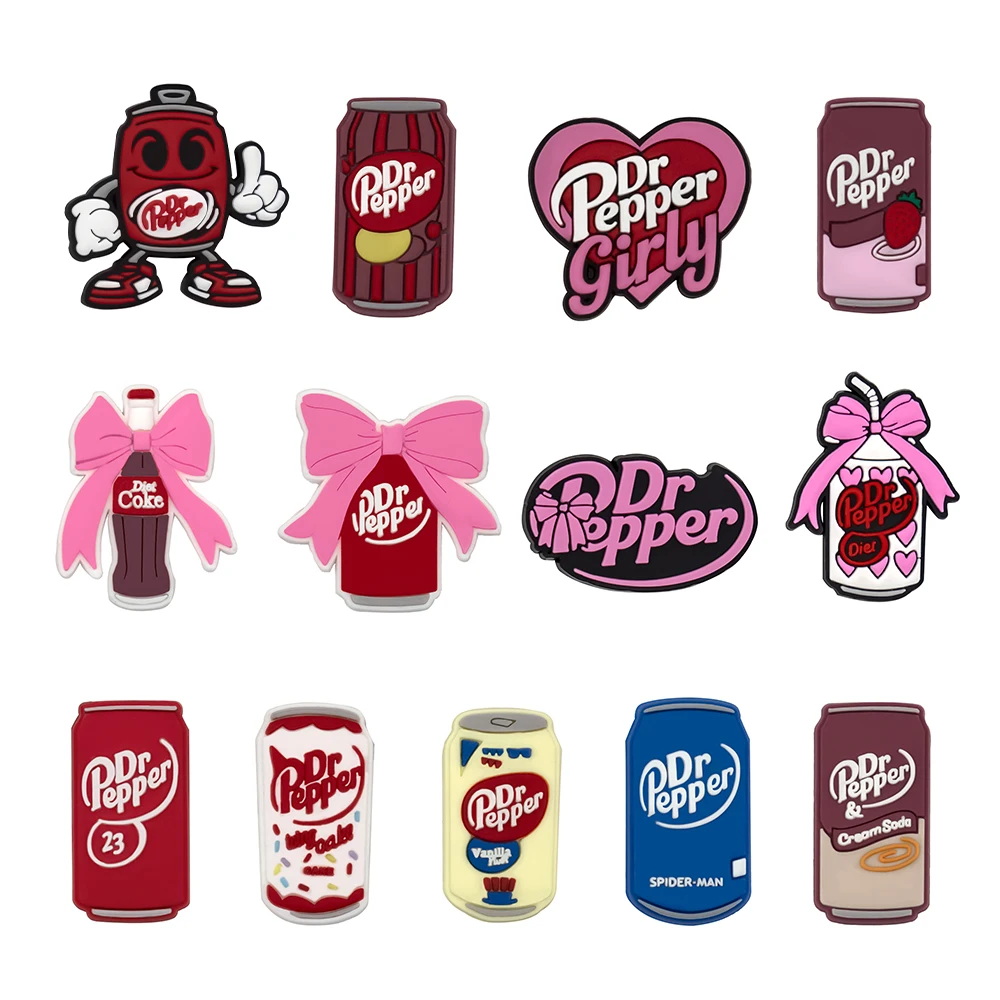 13-100PCS Dr Pepper Soda Bottle Drink Shoe Charms For Bubble Slides Clogs Sandals,PVC Shoe Decorations Accessories Buckle