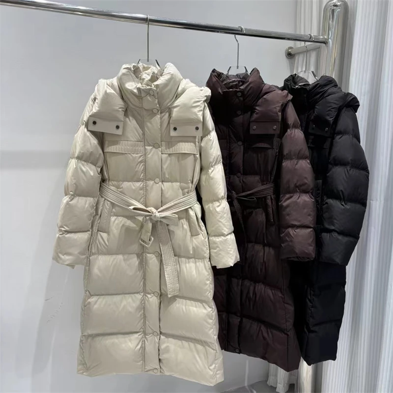 2022 winter nieuwe dames dikke warme capuchon Goosedown jas y2k hoge kwaliteit Mode high street halflange over-de-knie donsjack