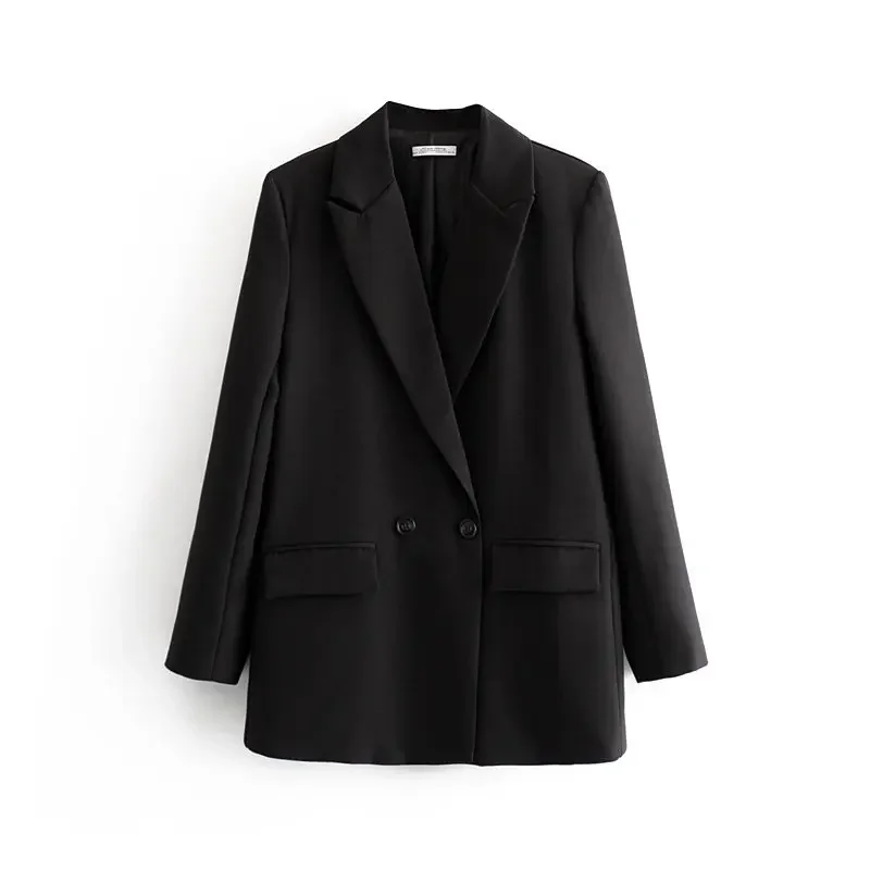 2025 Women Chic Office Lady Double Breasted Blazer Vintage Coat Fashion Notched Collar Long Sleeve Ladies Outerwear Stylish Tops