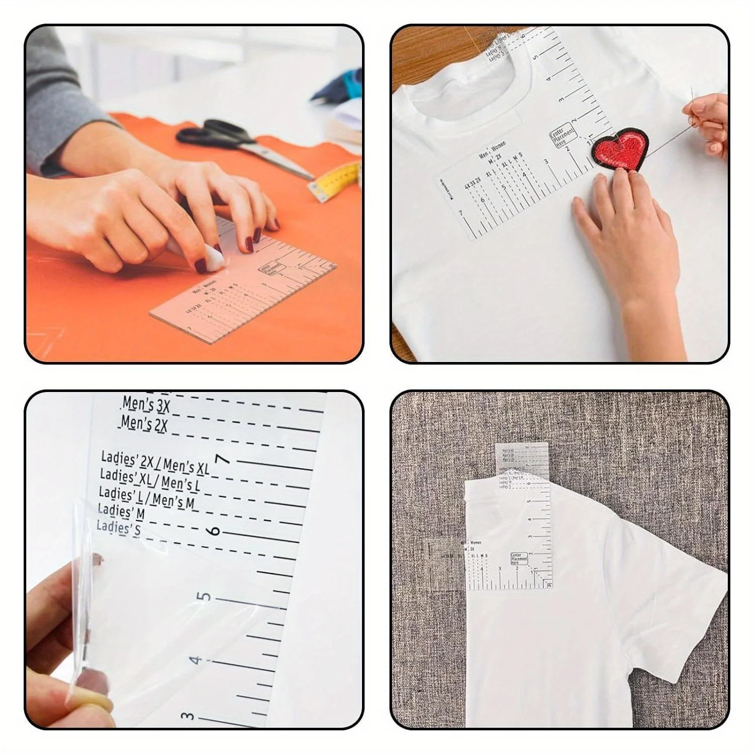 T-shirt guide DIY creative tool, acrylic material, front and back measurement design, left chest logo placement sewing ruler, al