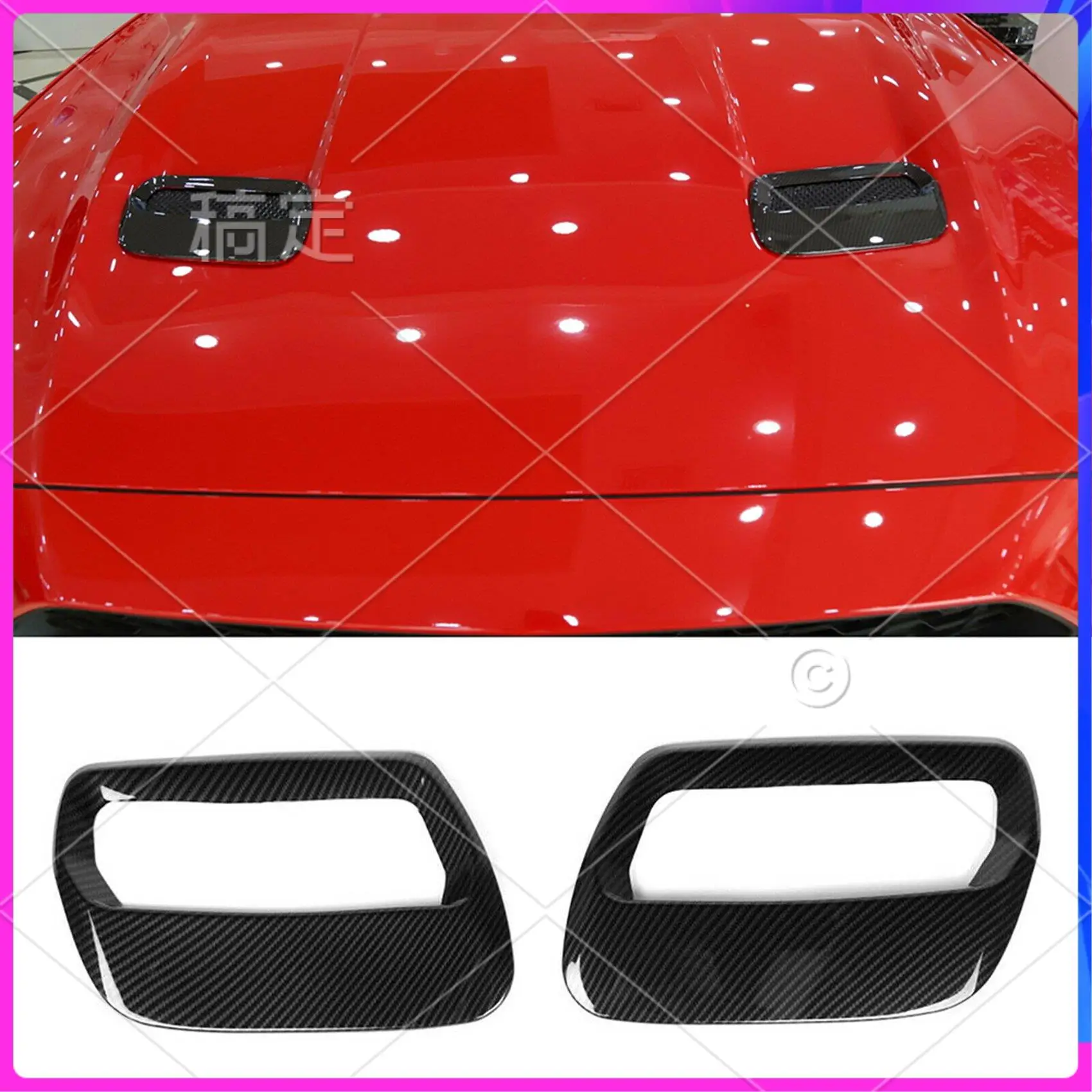 

AR-Carbon Fiber ABS Hood Engine Air Vent Cover Trim For Ford Mustang 2018 2019