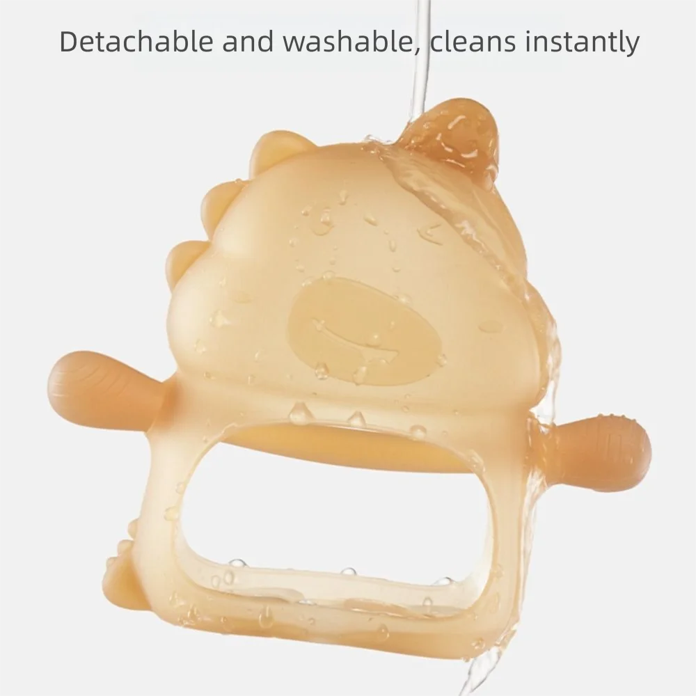 

Милые силиконовые перчатки-прорезыватели, моющиеся, против еды, ручные прорезыватели для зубов динозавров, портативные детские прорезывающие зубы для младенцев