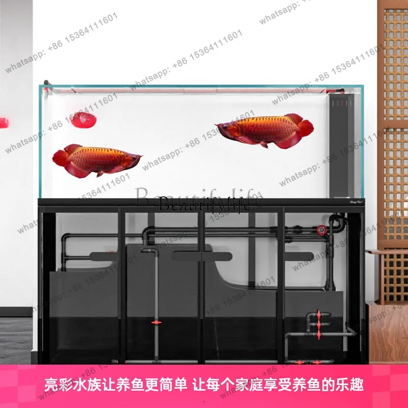 JJ Bright color star diamond dragon fish tank ultrawhite glass right angle overflow integrated tensile household Jiro tank