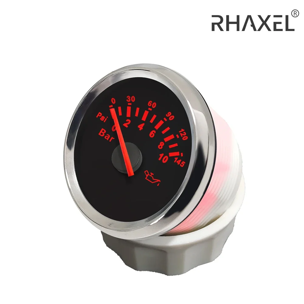 

RHAXEL Waterproof 52mm Oil Pressure Gauge 0-5Bar 0-10BAR 9-32V Fit Motorcycle Auto Boat with Red Backlight
