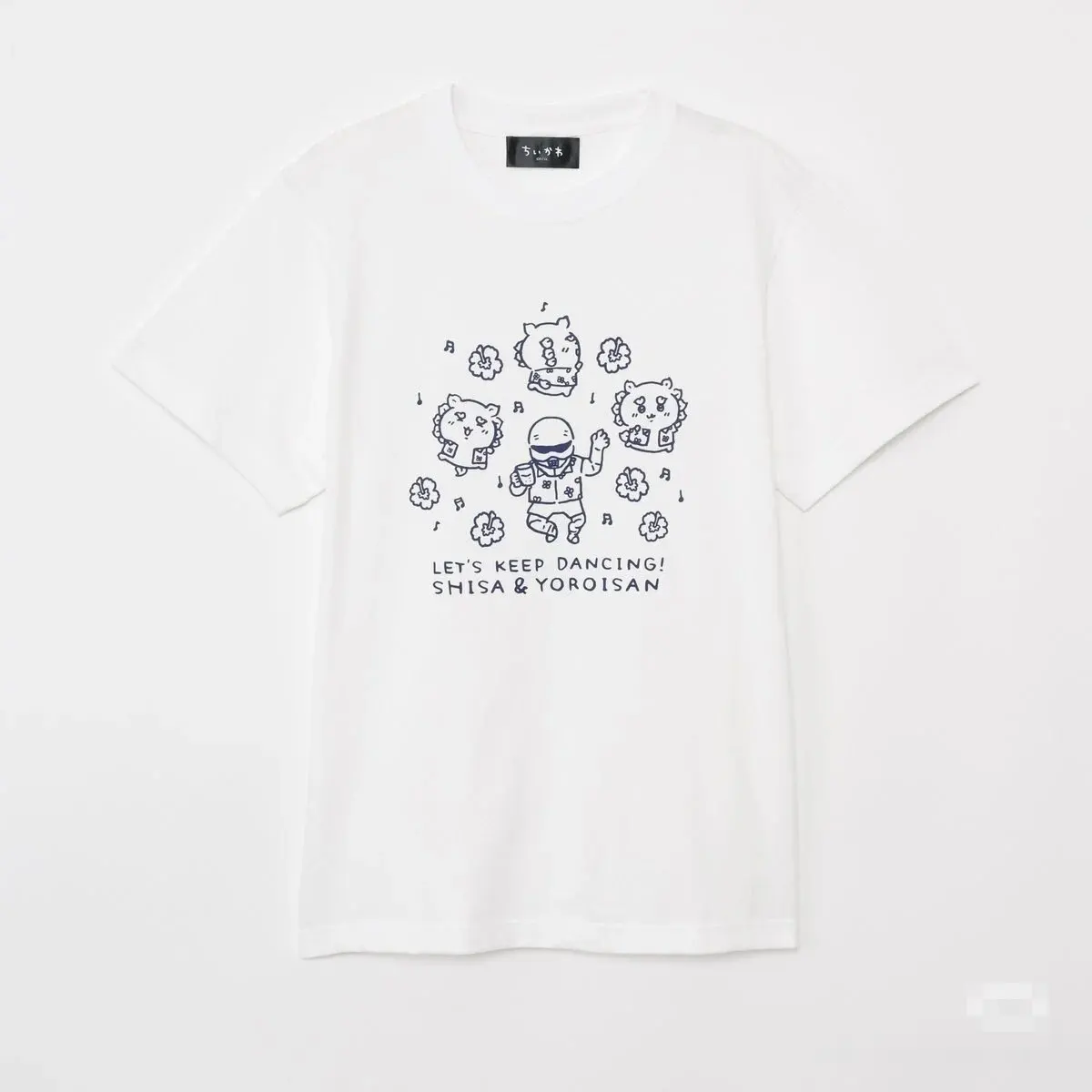Okinawa Theme Chikawa Cartoon T-shirt White Cotton Tees Tropical Hibiscus Floral Print Salsa Letter Anime Pattern Men Women Crew