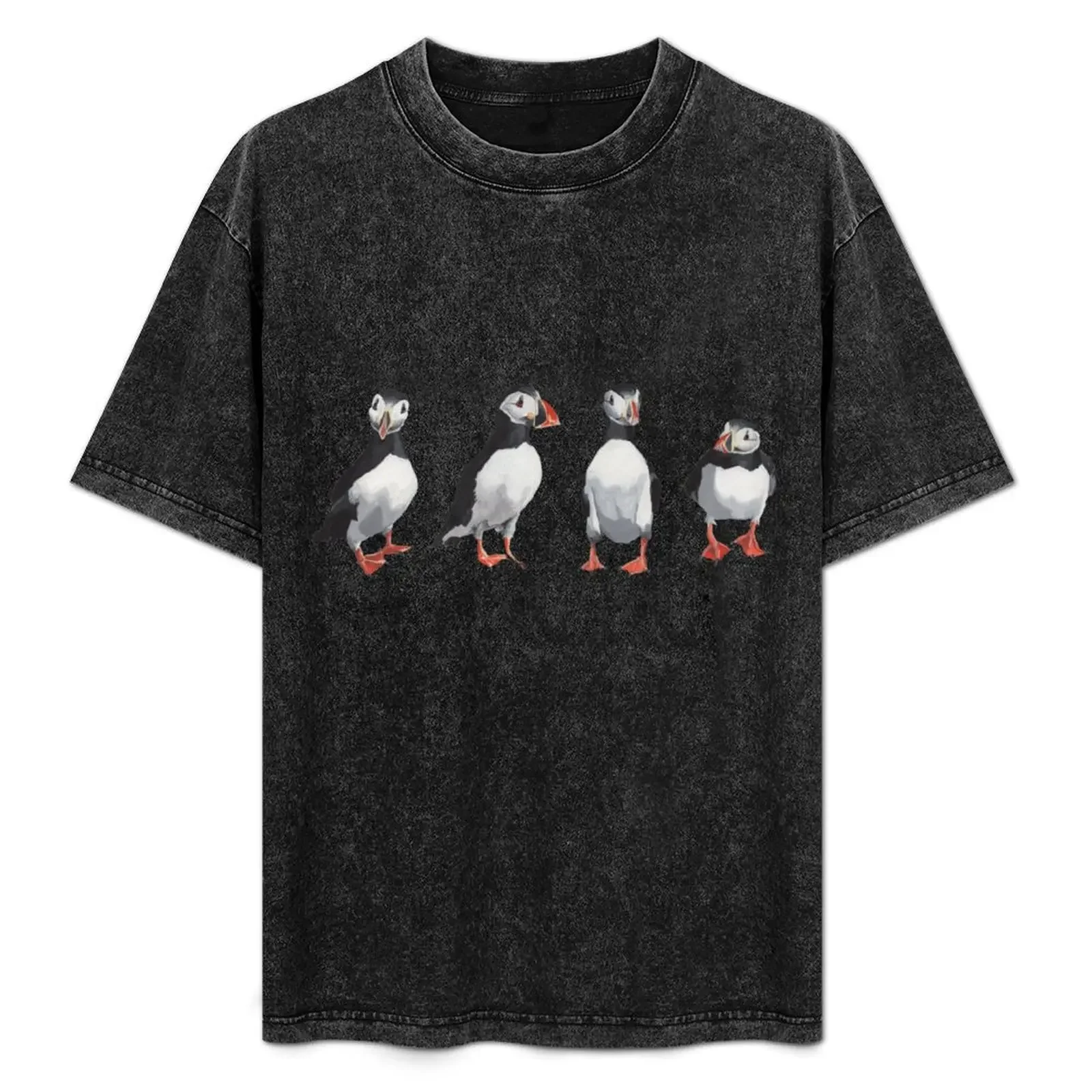 

4 Puffins in a Line T-Shirt Soft Lightweight Cotton T-Shirt
