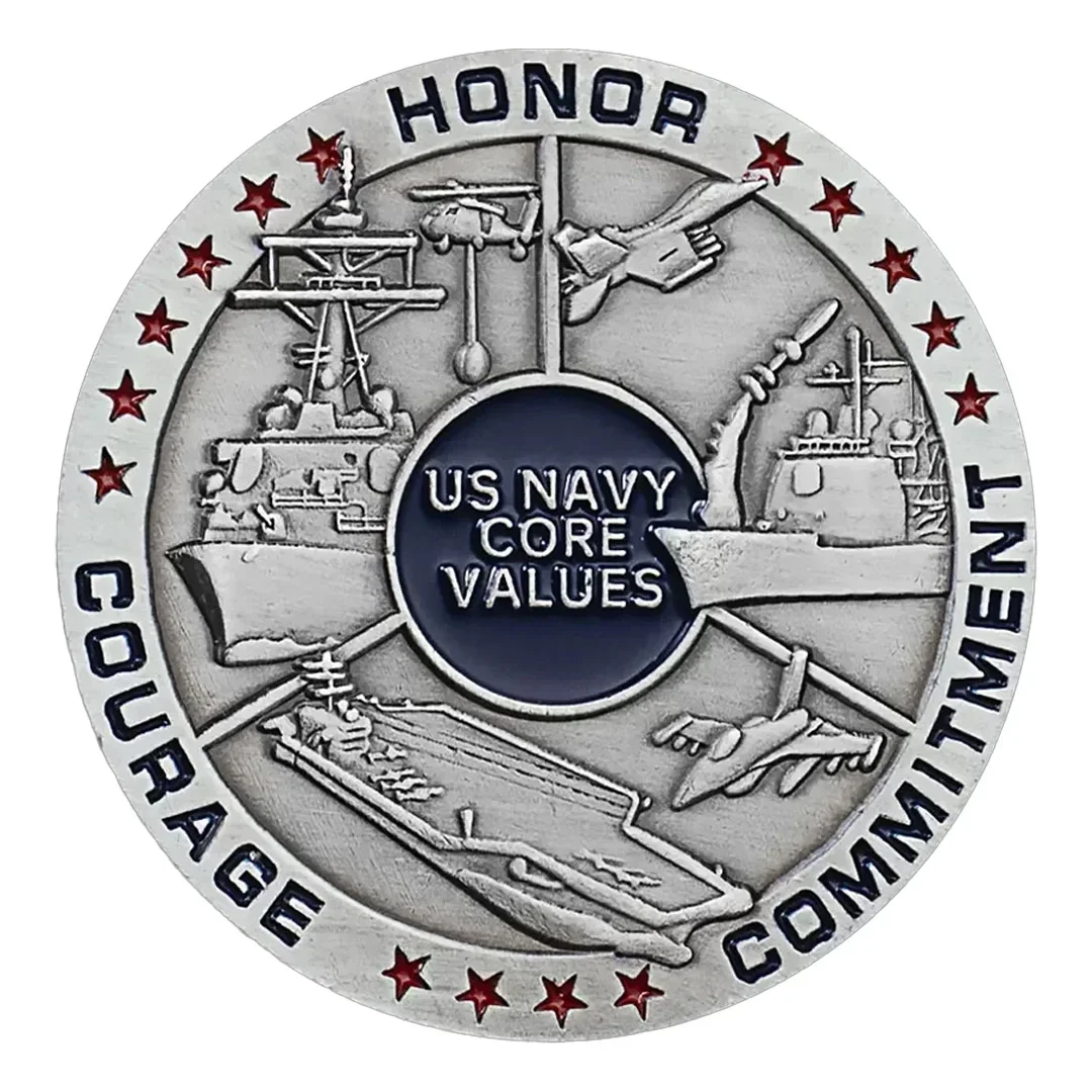 القيم الأساسية للبحرية الأمريكية عملات التحدي المطلية بالفضة الشرف الشجاعة العقيدة تذكارية عملة ديكور المنزل
