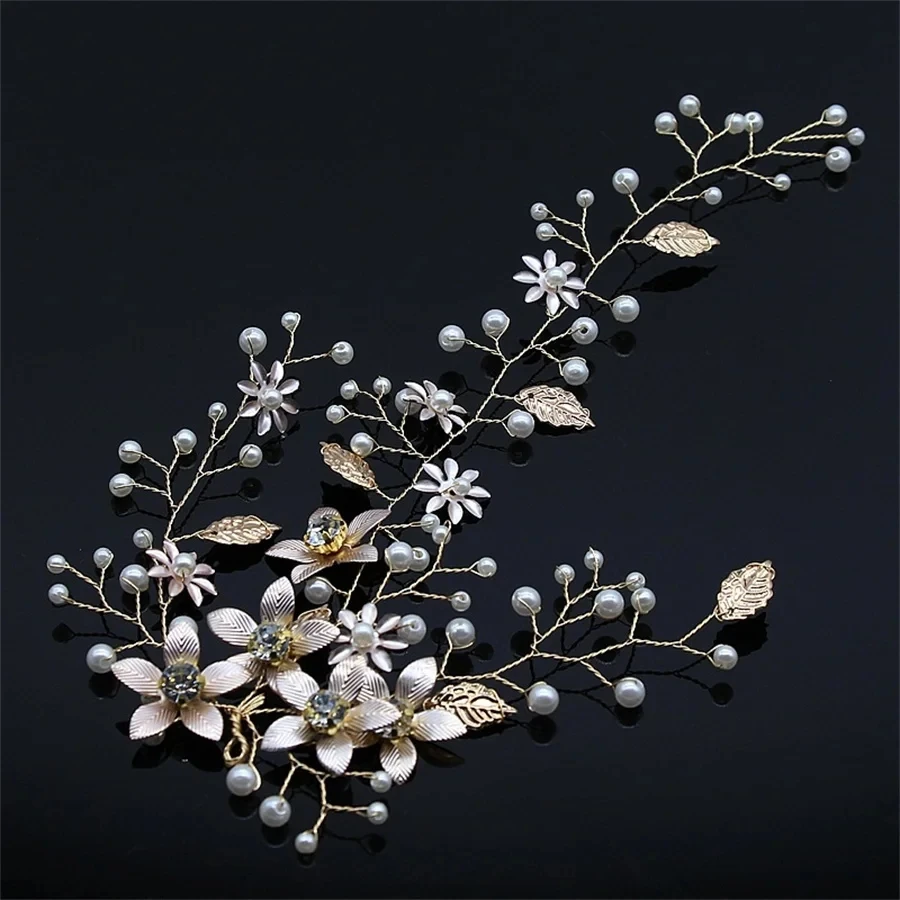 Vintage Bridal Hair Accessories Gold Rhinestones Flower And Leaves Handmade Headband Bridal Headpiece Wedding Hair Accessories