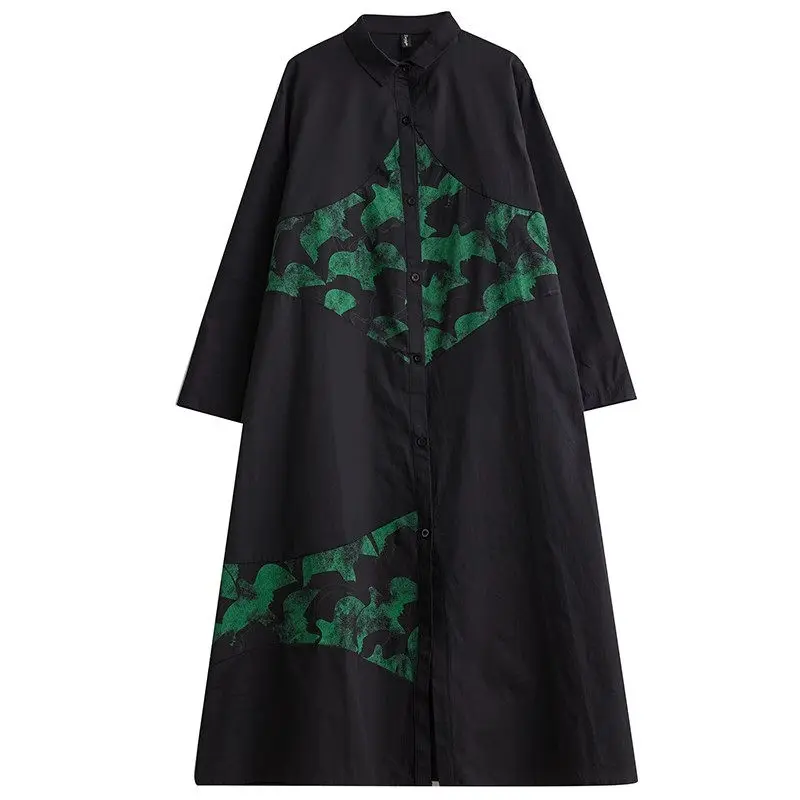 2024 herbst Neue Künstlerische Mode Unregelmäßige Farbe Kontrast Koreanische Hemd Kleid frauen Casual Vielseitig Einreiher Kleid A401