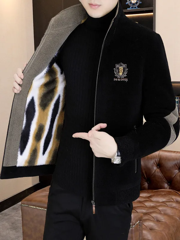 

Thiened Fce Casual Men's Jaet Stand Collar Woolen Coat ort Sle Youthful Vitali Stand Fit Autumn Winter Coat