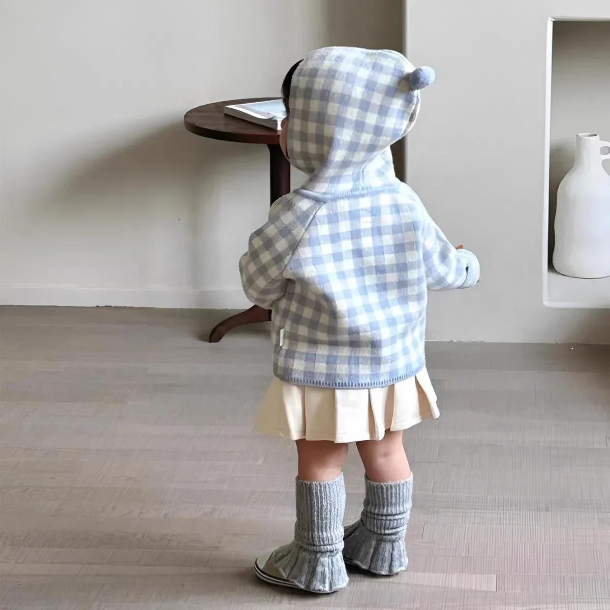 2026 Spring New Baby Girl Knit Coat Children Cute Plaid Sweater Infant Knitted Cardigan Toddler Girl Hooded Jacket Kids Clothes