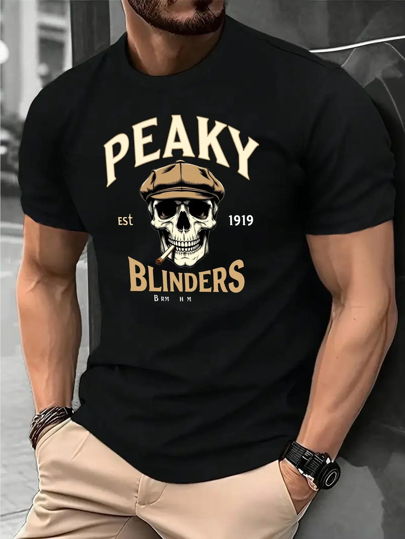 

2025 Retro fashion skull design printed T-shirt, street personality trend, 100% pure cotton casual sporty men's T-shirt