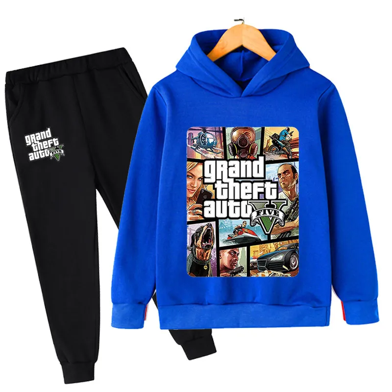 Kids Game Gta 5 2pcs Hooded Sweatshirt+Jogging Pants Suits 3-13 Years Boys Girls Spring Autumn Tracksuits Children Clothes Sets