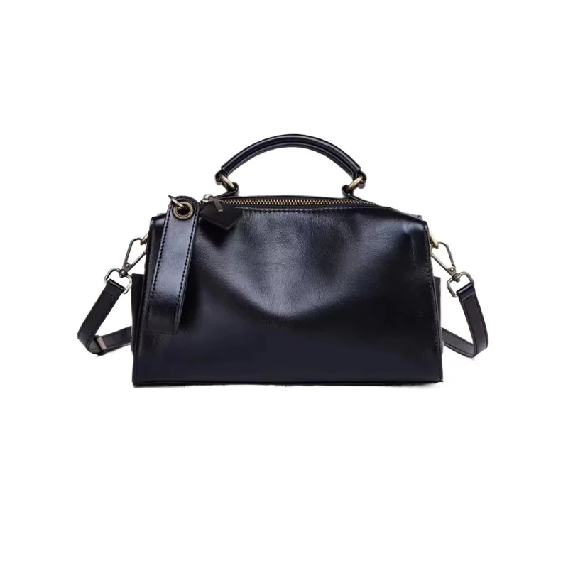 SHIYUN Casual Genuine Leather Tote Bag Women Small Real Oilwax Cow Leather Handbag Fashion Ladies Shoulder or Crossbody Bag