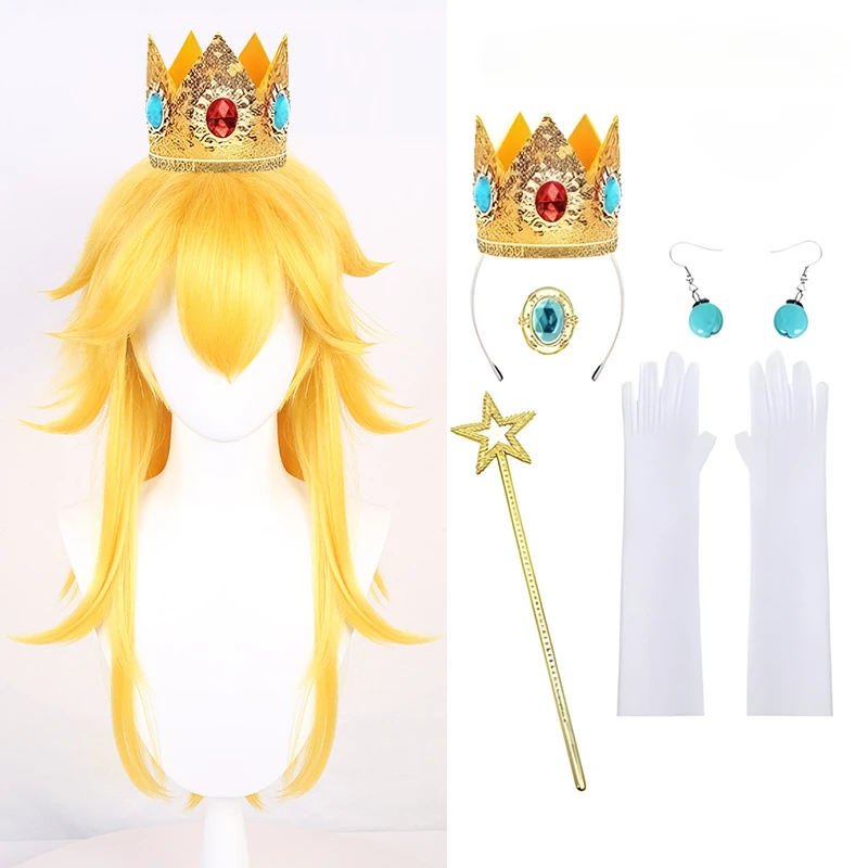 Halloween Frauen Prinzessin Pfirsich Cosplay Perücke gestylt Pfirsich Mädchen Gold Haar Kostüme