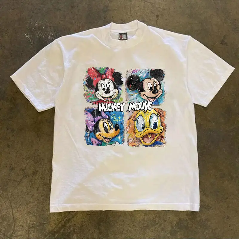 

Cotton Disney Printed Fun Mickey Mouse Top Men's and Women's Short Sleeve T-Shirt Trend Maternity Tops Kawaii Clothes