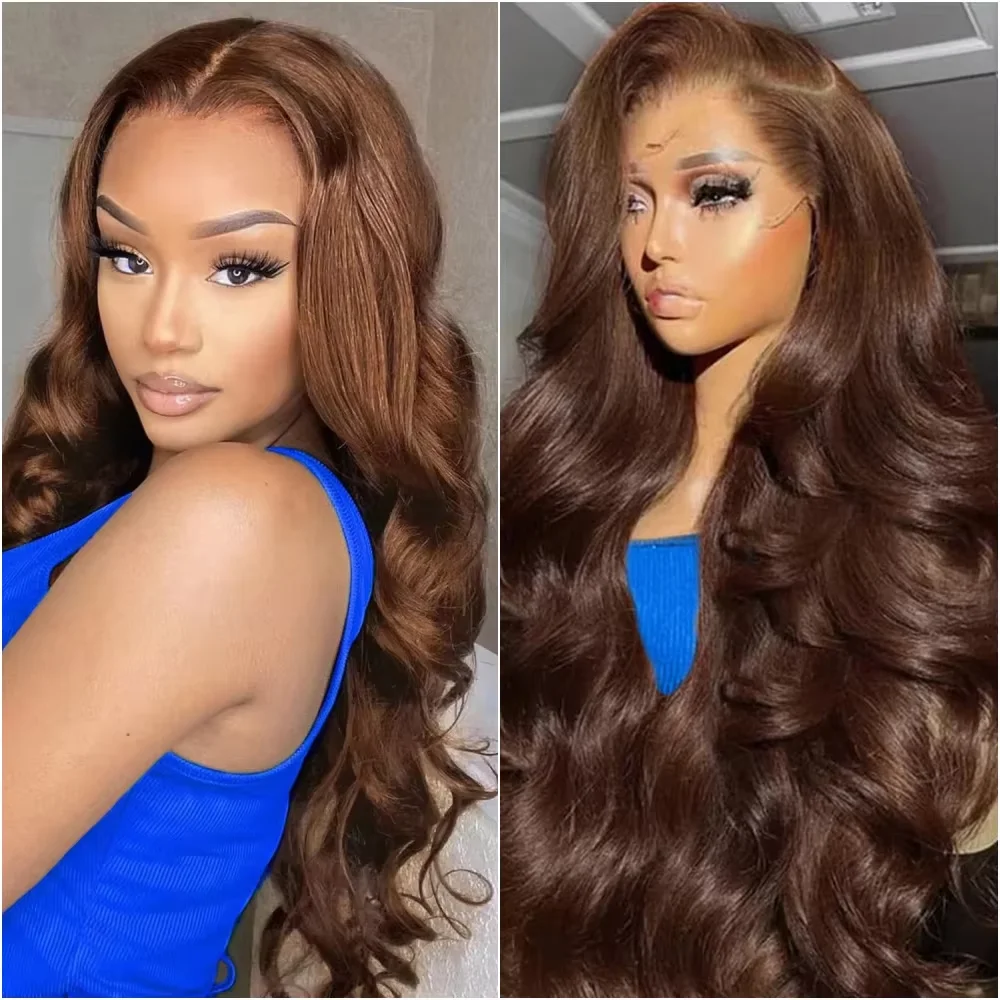 

Peruvian 34 36 Inches #4 Chocolate Brown Body Wave 13x4 HD Lace Front Human Hair Wigs Pre Plucked Glueless Lace Frontal Wigs