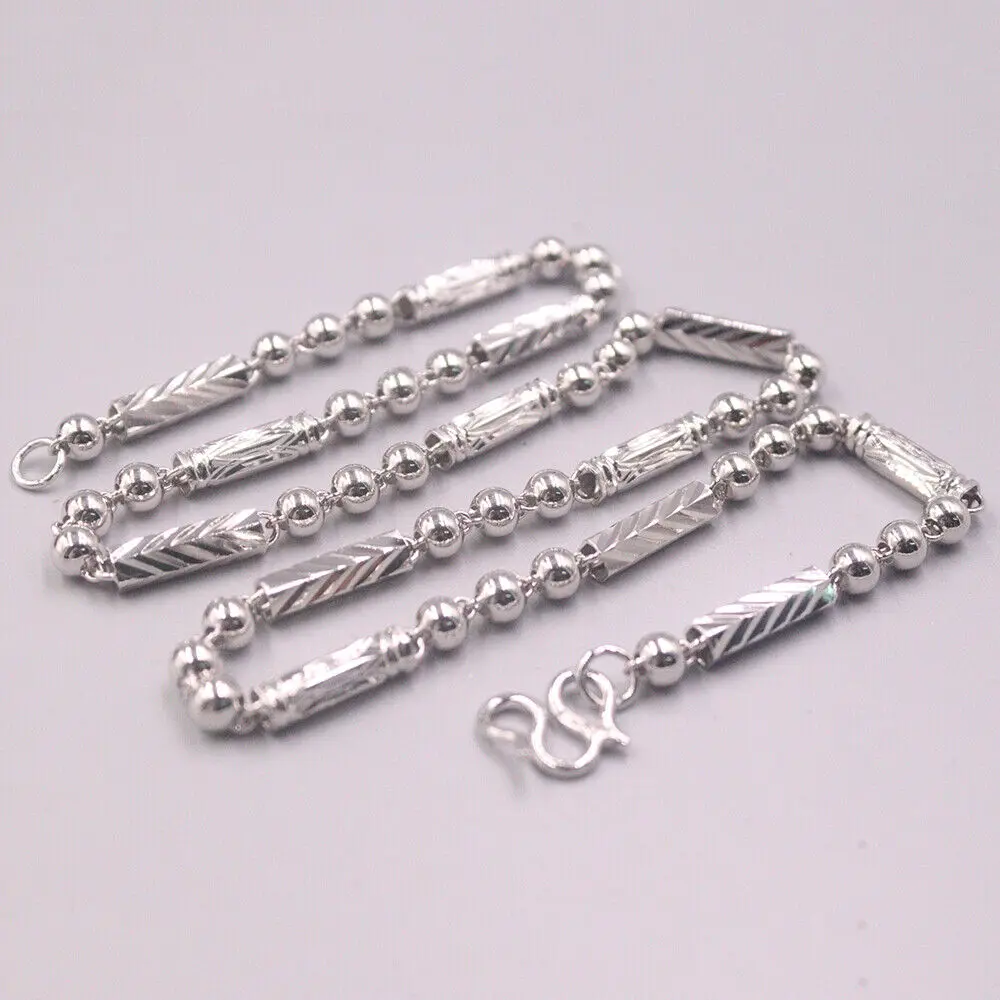 

Real 925 Sterling Silver 5mm Long Tube With Bead Link Chian Necklace M-Clasp