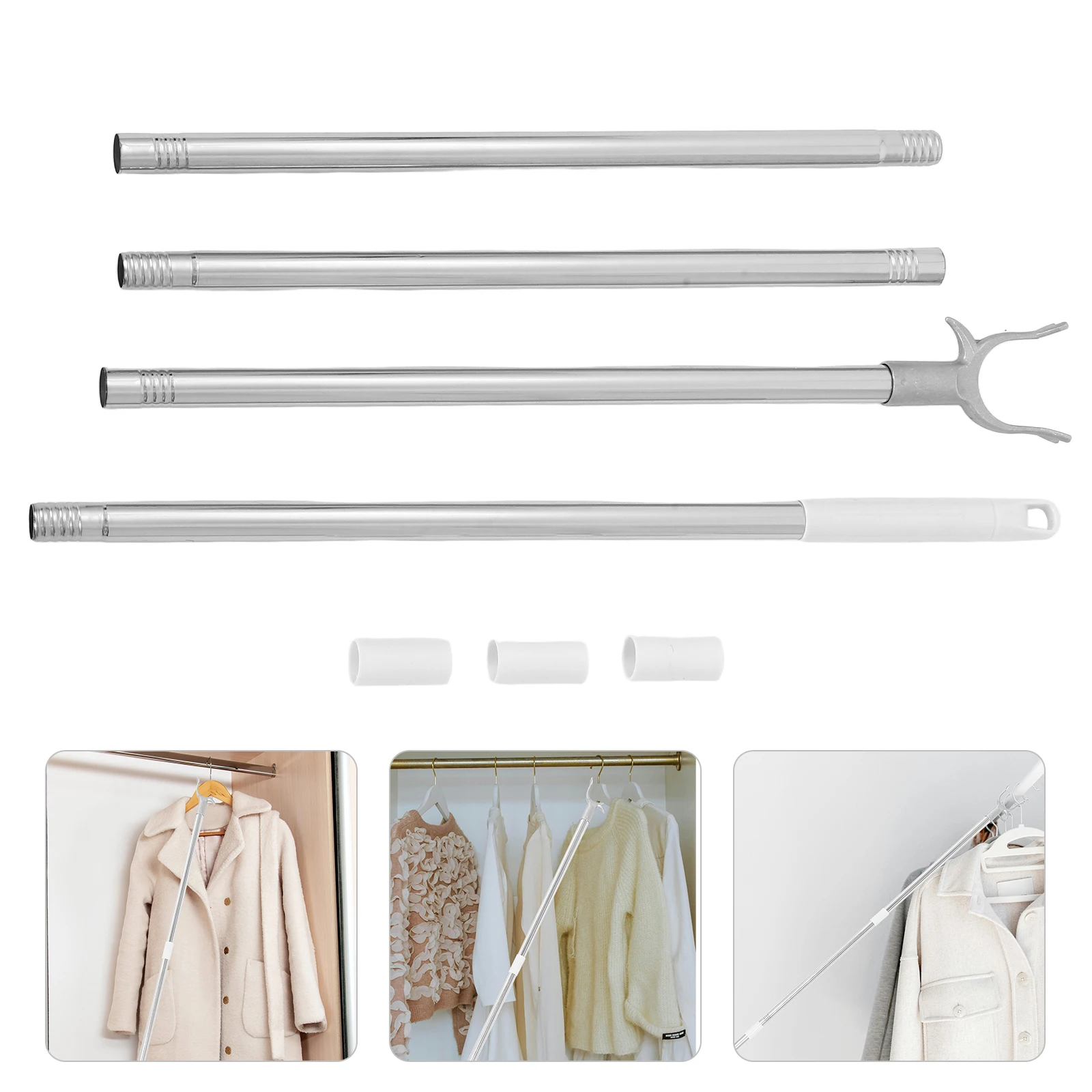 

Stainless Steel Clothes Rod 4 Sections 167cm Lightweight Adjustable Clothesline Pole Bathroom Wardrobe Hook Garment Rack