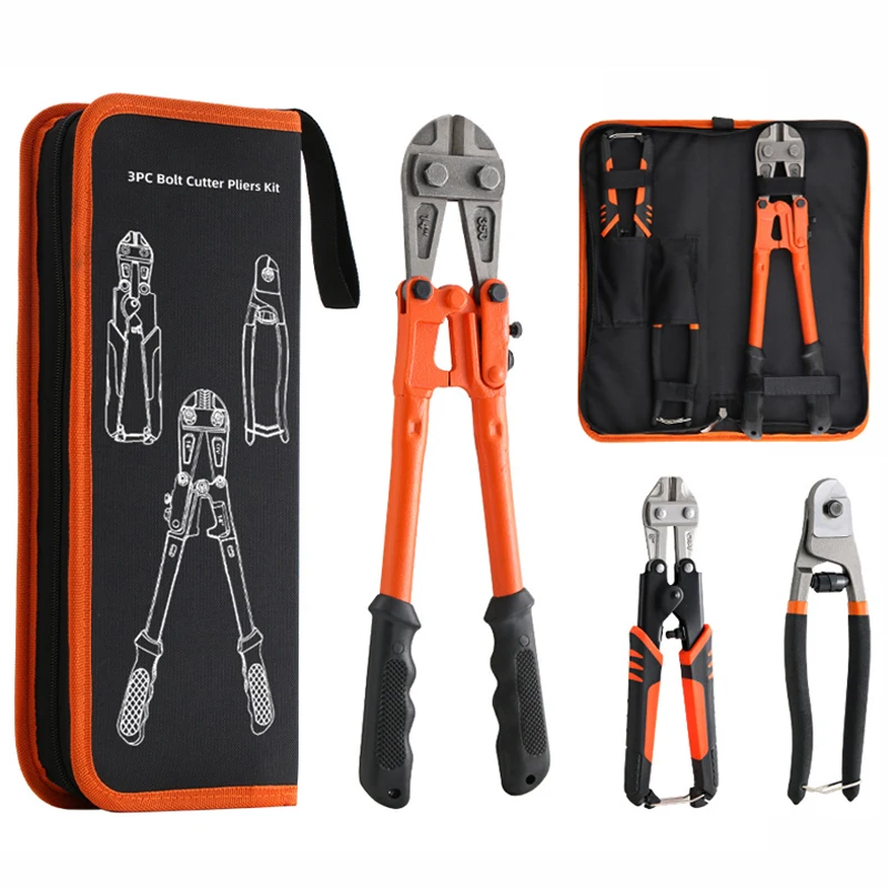 

3pcs Bolt Cutters Pliers Set Heavy Duty Wire Cutter Cr-V Blade for Cutting Locks Thick Iron Steel Barbed Wire Rods Chain Rivets