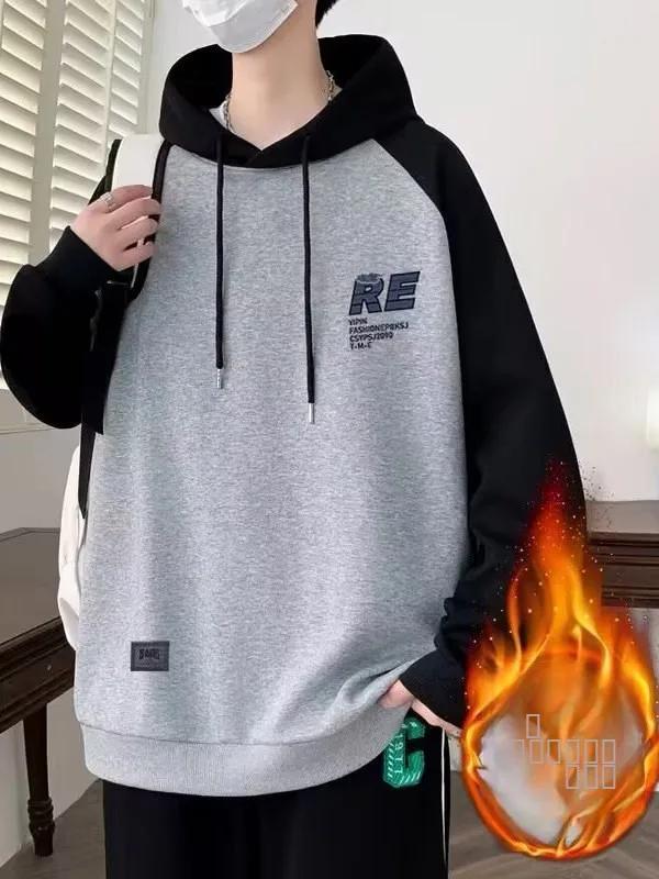 

Новая осенне-зимняя мужская утепленная толстовка с капюшоном на флисовой подкладке, повседневная молодежная модная свободная верхняя одежда от трендового бренда