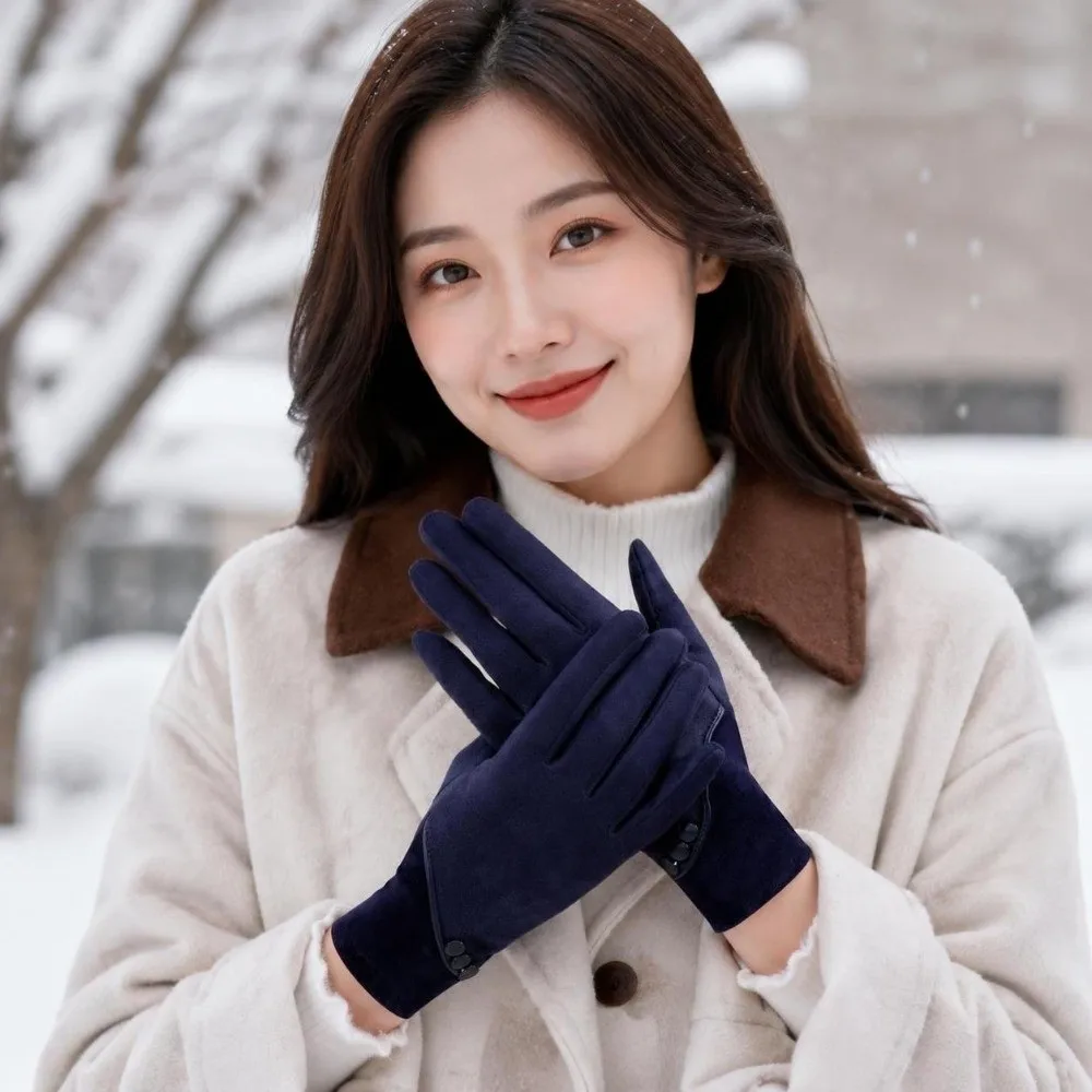 Practical Elegant Winter Thermal Gloves Thick Warm Touch-Screen Gloves Insulated Breathable Windproof Suede Gloves Hiking