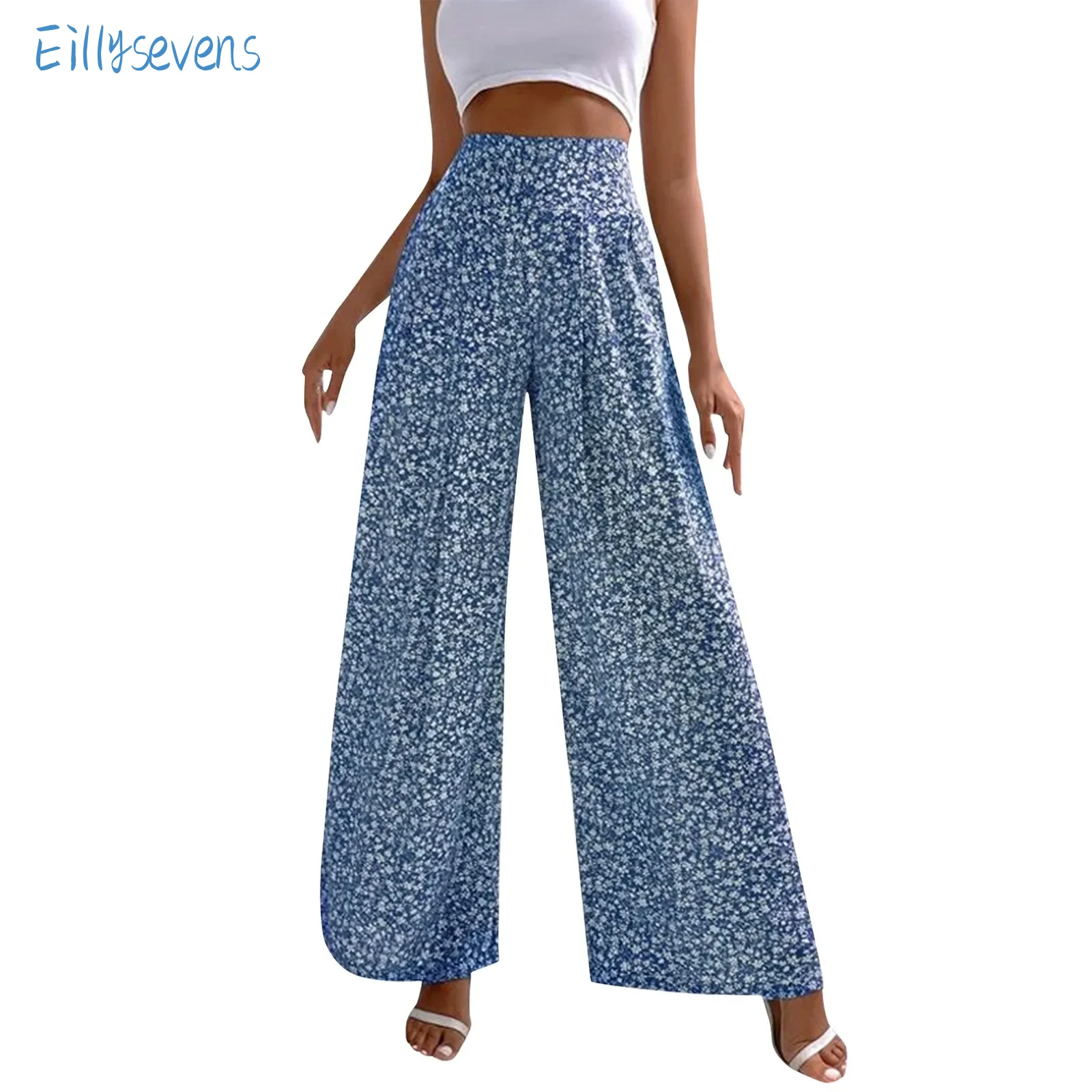 New Floral Casual Trousers Summer Fashion Trend Loose Flowy Wide Leg Comfortable Pants Daily Basic High Waist Pants