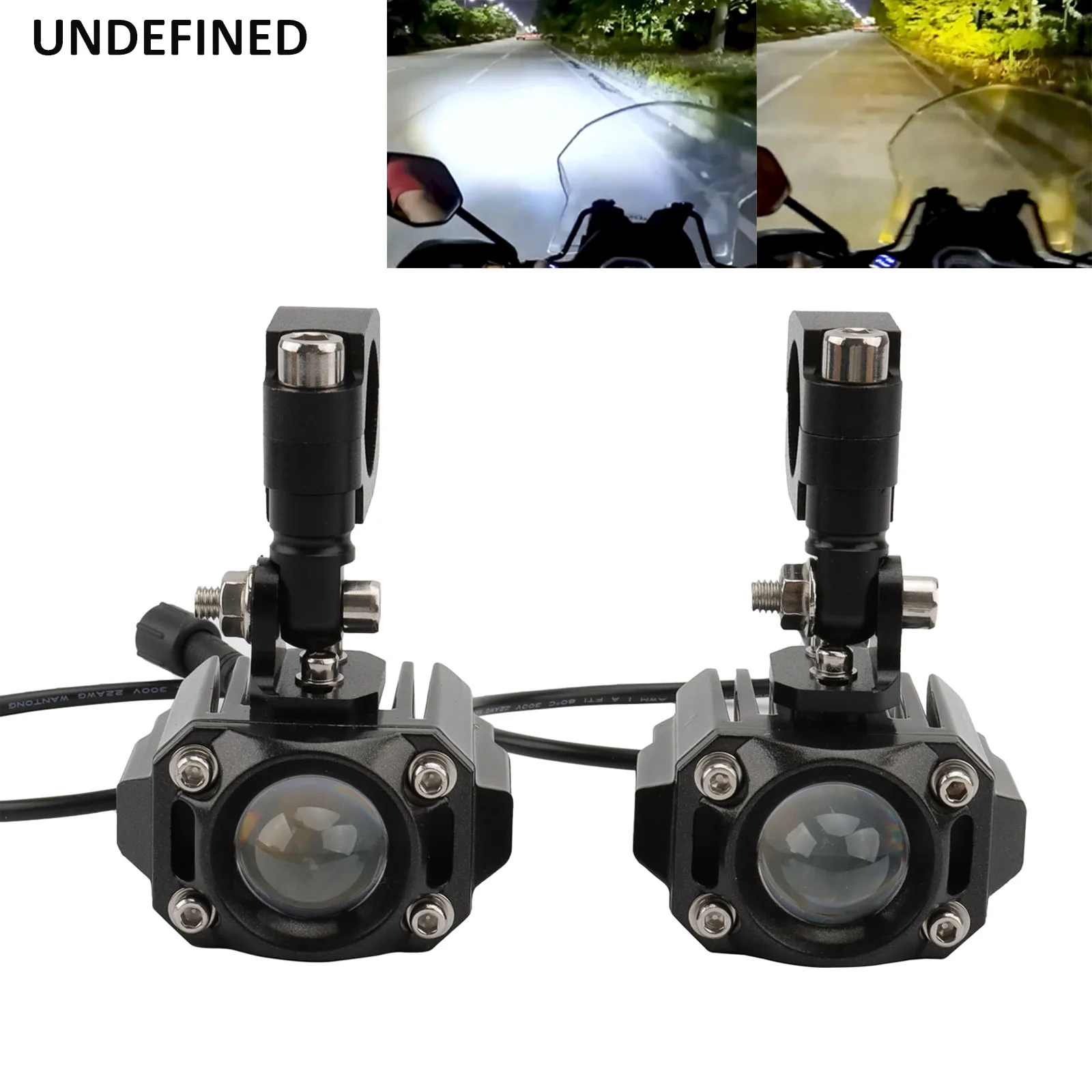 

Universal Motorcycle Fog Light LED Two-Color Auxiliary Spotlight Driving Lamp For Yamaha Suzuki BMW Dirt Bikes ATV UTV Cruisers