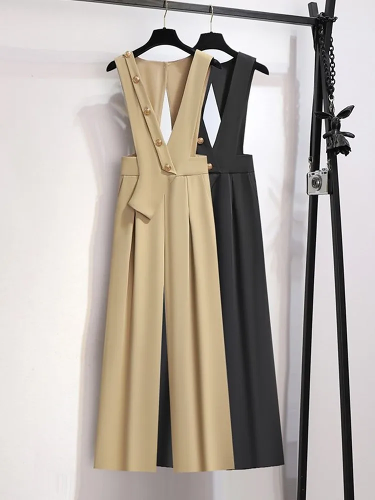 

Прямые брюки с высокой талией, женские летние новые дизайнерские брюки с уникальными бретелями, корейские брюки для поездок на работу