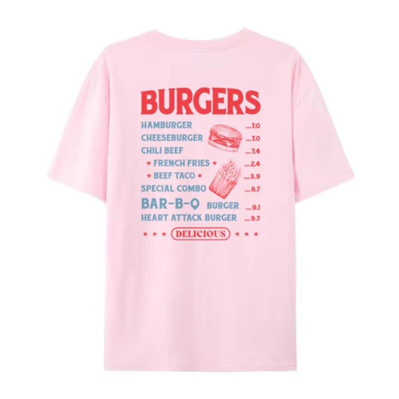Women 90s Retro Burger Back Print T-Shirt Vintage Grunge Streetwear Graphic Tees Oversized Foodie T Shirt Unisex Fashion Clothes