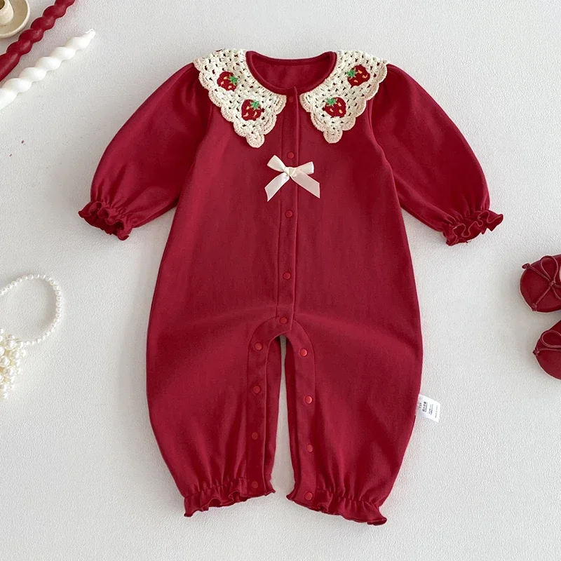 2025 New Autumn Infant Baby Girls Jumpsuit Long Sleeved Cotton Splicing Toddler Baby Girls Romper 0-24M Baby Girls Clothing