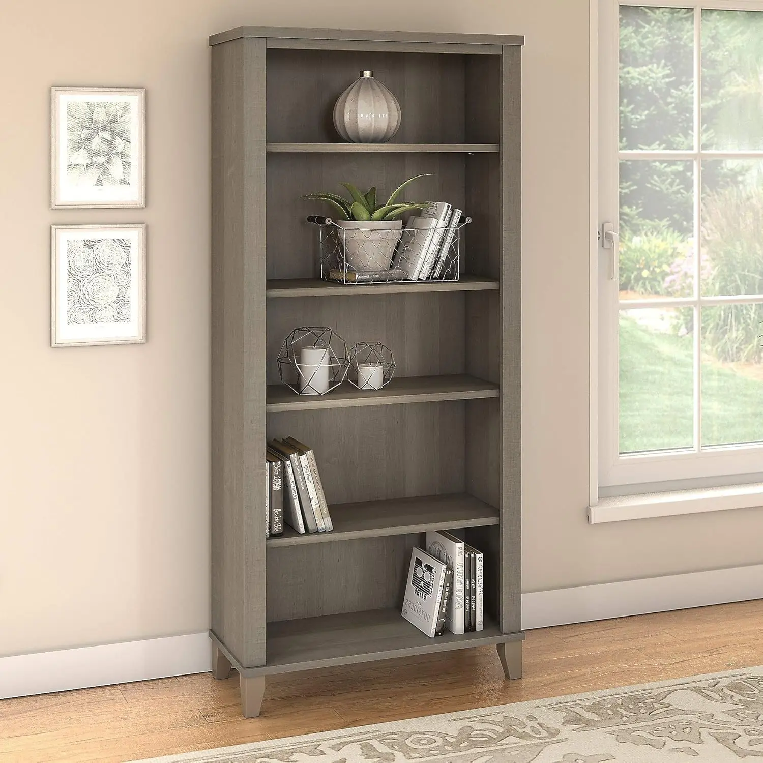 Somerset Tall 5 Shelf Bookcase in Ash Gray