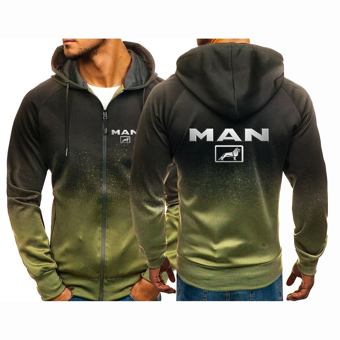 2024 MAN Truck Logo Print Spring Autumn Men\'s Casual Gradient Color Cardigan Comfortable Breathable Hooded Zip Jacket Sweatshirt