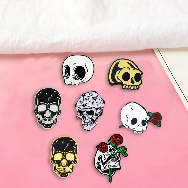Skull Series Punk Badges Brooches Skeleton Rose Combination Denim Enamel Lapel Pins Gifts for Medicine Friends Jewelry Wholesale image 5