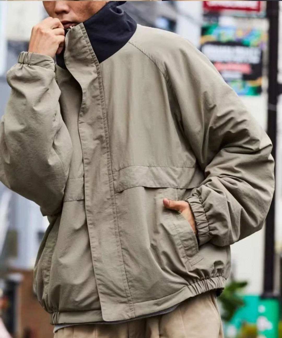 

FREAK'S STORE Limited large silhouette nylon fleece double-sided stand-up neck zip jacket