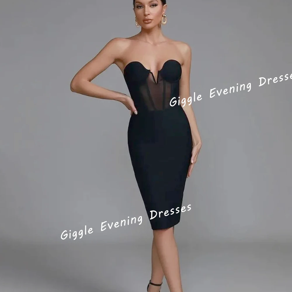 

Giggle Crepe Strapless Close-Fitting Elegance Prom Gown Saudi Arab Summer Sexy Knee-Length Evening Party Dresses for Women 2024