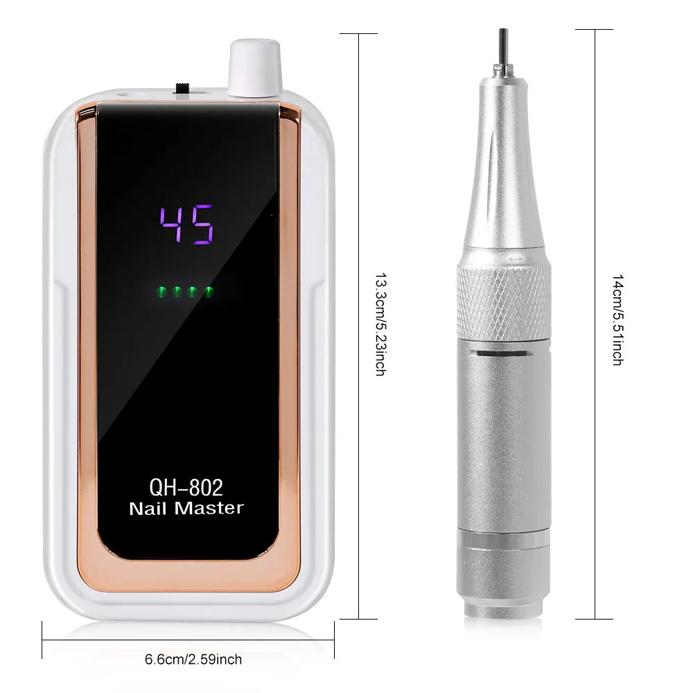 جهاز مثقاب أظافر كهربائي قابل لإعادة الشحن 45000 دورة في الدقيقة، مبرد تلميع أظافر احترافي، ملمع منخفض الضوضاء لأدوات صالون الأظافر