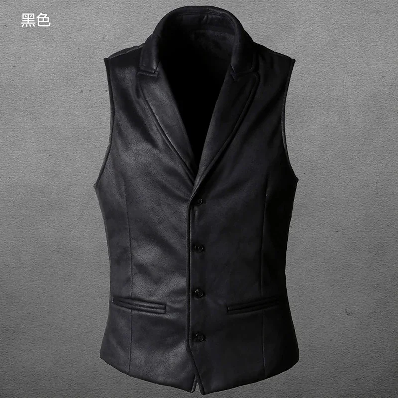 Retro Suede Vest Men Vintage Style Slim Fit Autumn Winter Mens Sleeveless Jacket V Neck Warm Waistcoat