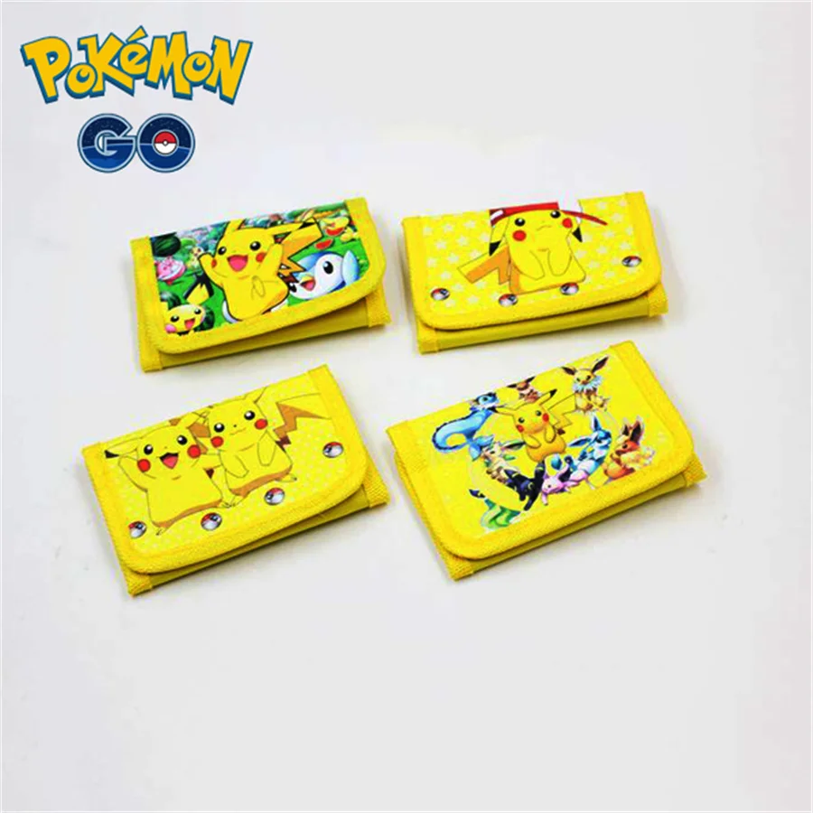 Cartera de Pokémon para niños, cartera con personaje de Pikachu de tres pliegues, cartera corta, bolso de tarjeta, Cartera de dibujos animados cero,