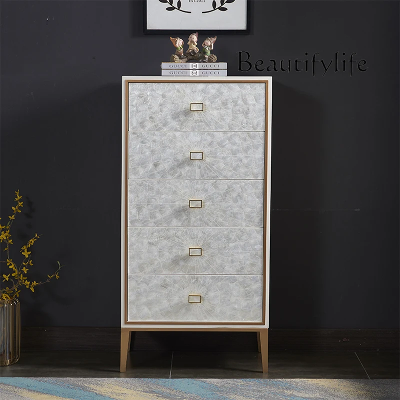 Affordable Luxury Style Solid Wood Shell Chest of Drawers Simple Storage Drawer Chest  Bedroom Two-Bucket Kitchen Cabinet