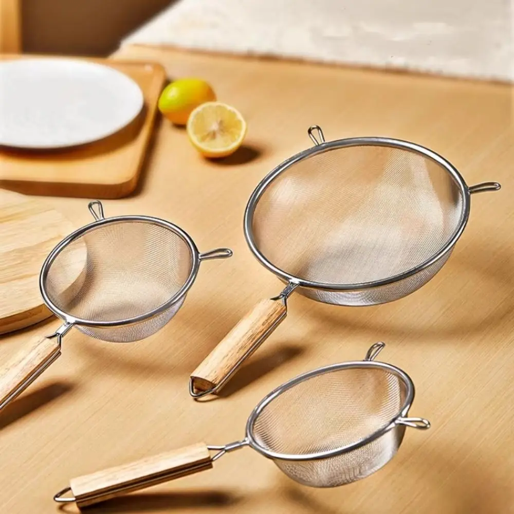 304 Stainless Steel Cooking Skimmers Wooden Handle Rinsing Vegetables Food Strainers Easy to Clean Cooking Preparation