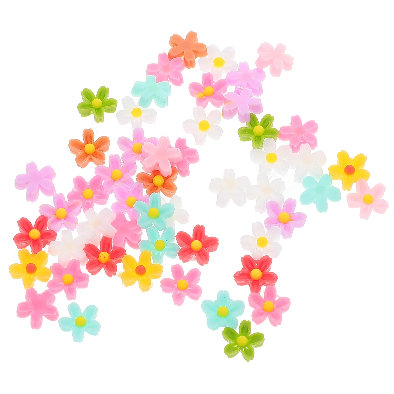 

50Pcs Mini Nail Resin Five-Petal Flower Charms Solid Colors DIY Nail Art Jewelry Earrings Craft Embellishments