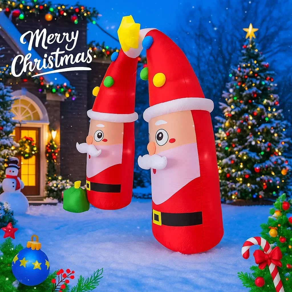 8.8FT Inflatable Christmas Toy Santa Archway Decoration Xmas Yard Decor LED Star Boxes Double Santa Design Yard Decorations