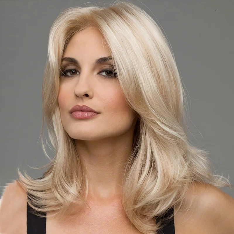 Women's mid-part brown/blonde straight hair synthetic wig cover, suitable for daily dress wig accessories