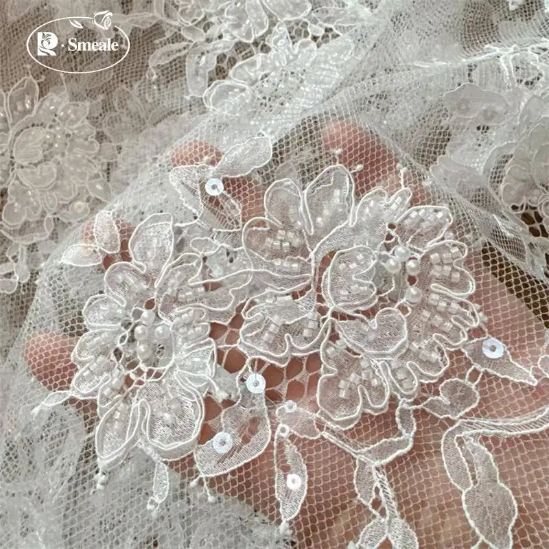 3M Perlen-Seil-Stickerei mit Glitzer-Pailletten-Spitze. Luxuriöses Abendkleid aus französischer Spitze. DIY 2026 Neuer Stoff zum Nähen. – Detail 5