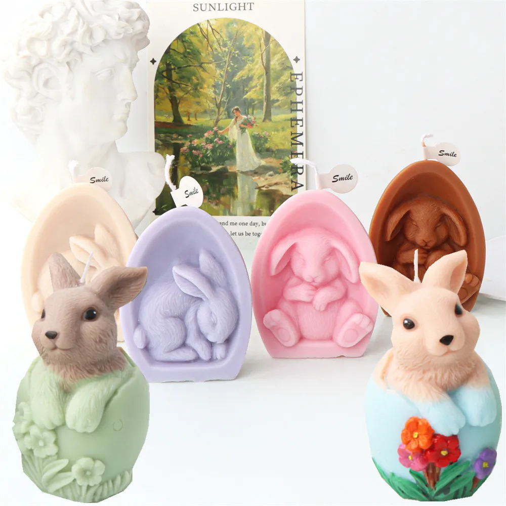 Half-egg Sleeping Egg Budding Hare Mold 3D Bunny Rabbit Silicone Egg Candle Mold Rabbits Fragrance Decoration