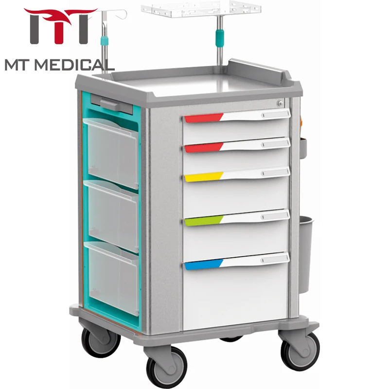 Hot Selling Hospital Use Medical Emergency Care Trolley Strong ABS Material Patient Cart Colorful  with Drawers