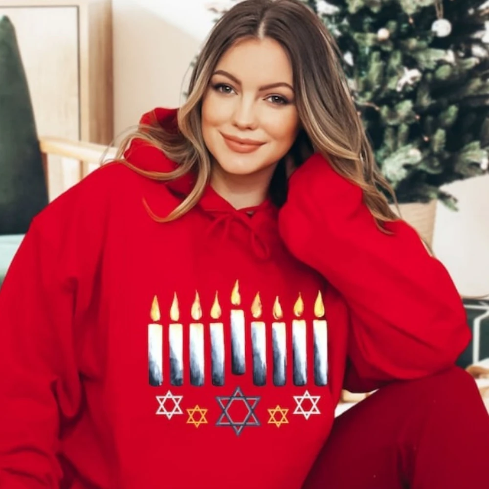 هانوكا هوديي الشمعدان البلوز عطلة المرأة رياضية مريحة شخصية هوديي الشتاء الملابس الرياضية الجمالية