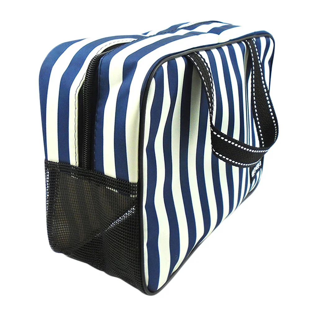 

1Pcs Blue White Stripe Bath Shower Bag Waterproof Foldable Toiletry Basket Large Capacity Portable Wash Bag for Home Bathroom