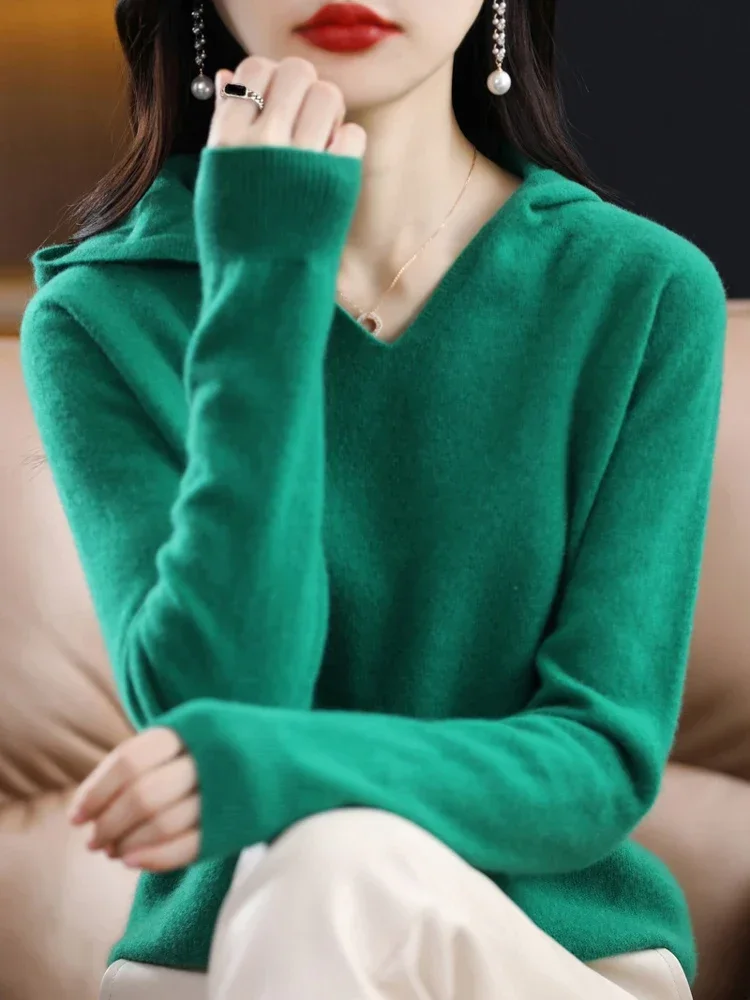 Autumn Winter Sweaters Hoodies Women Cashmere Sweater Women V Neck Loose Casual  Knitting Pullover Sweatshirt Long Sleeve Top